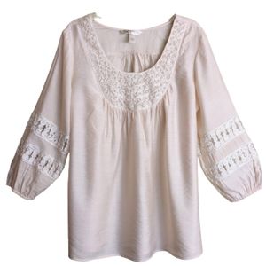 Krazy Kat Blouse Cream Embellished Balloon Sleeves Pearls Lace